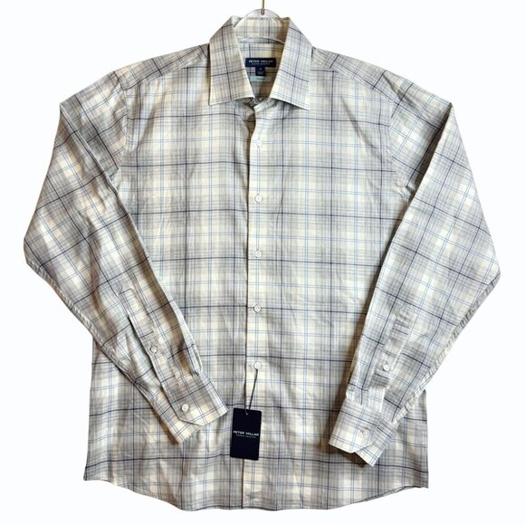 Peter Millar Crown Crafted Shirt Size M Flex Finish Plaid Gray Academia Preppy